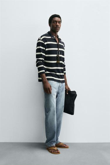 STRIPED JACQUARD POLO SHIRT - Navy blue by Zara - Image 3