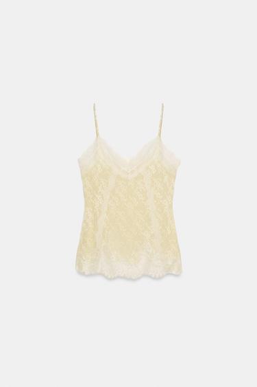 TOP JACQUARD DENTELLE ZW COLLECTION - Jaune pastel de Zara - Image 3