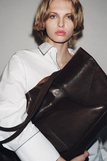 LEATHER MAXI TOTE BAG - Chocolate by Zara