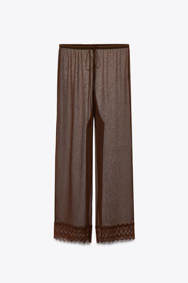 Zara FLOWY LACE PANTS - Brown