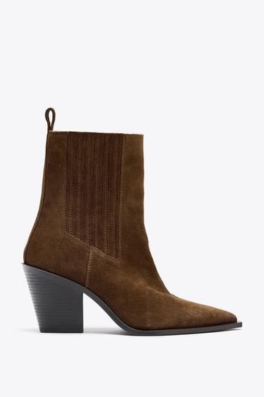 SPLIT SUEDE COWBOY ANKLE BOOTS - Brown by Zara - Image 0