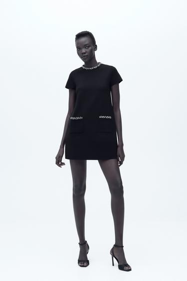 KNIT MINI DRESS WITH RHINESTONE BEADS - Black by Zara - Image 0