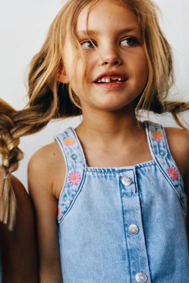 Zara EMBROIDERED DENIM TOP - Blue