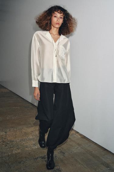 CAMISA BOLSILLO BORDADO ZW COLLECTION - Blanco roto de Zara