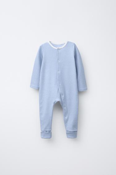 STRIPED SLEEPSUIT WITH CONVERTIBLE FOOT - Mid-blue by Zara - Image 2