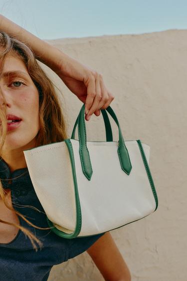 НЕВЕЛИКА ПОЛОТНЯНА СУМКА-ШОПЕР - Зелений Zara