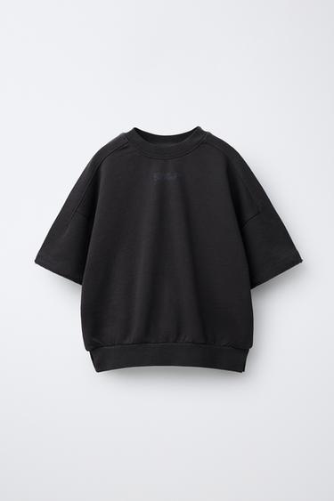 Zara FLEECE TEXT T-SHIRT - Dark anthracite