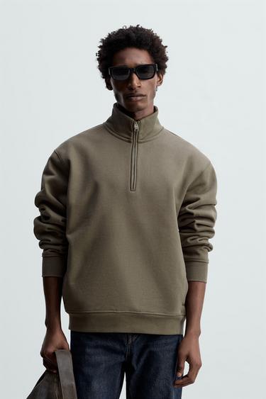 HEAVYWEIGHT QUARTER-ZIP SWEATSHIRT - Brown / Green by Zara