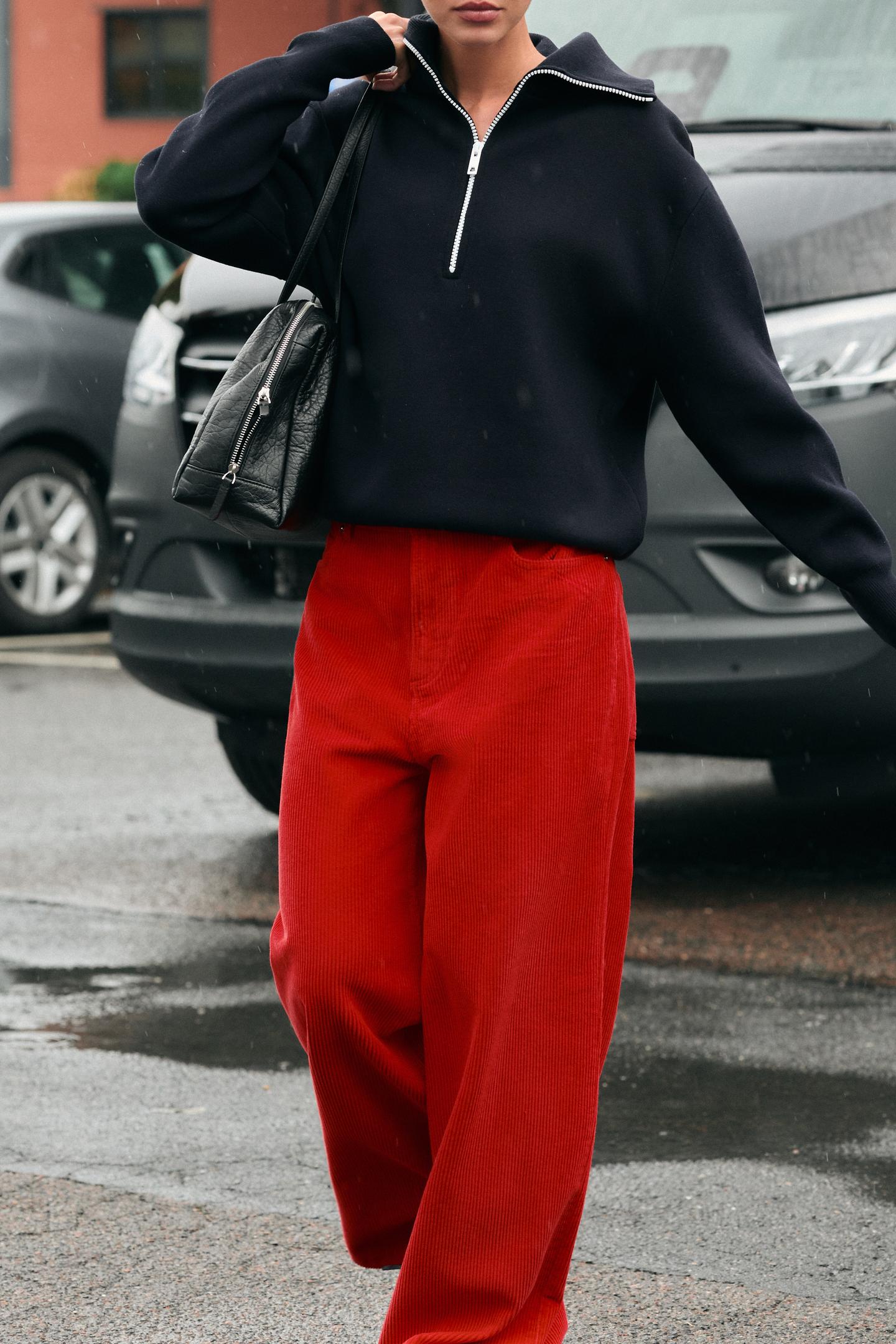 Женские брюки Zara Wide-Leg Corduroy, цвет: Красный — фото 4