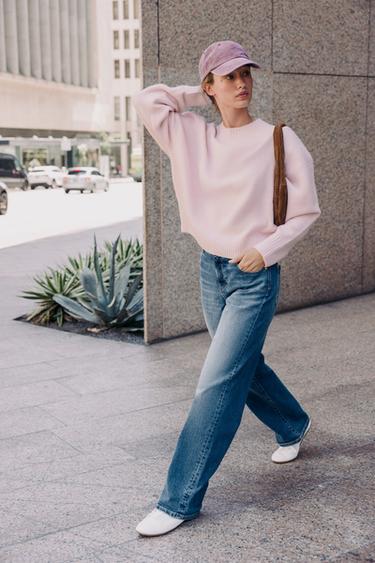 Zara SOFT BASIC KNIT SWEATER - Light pink