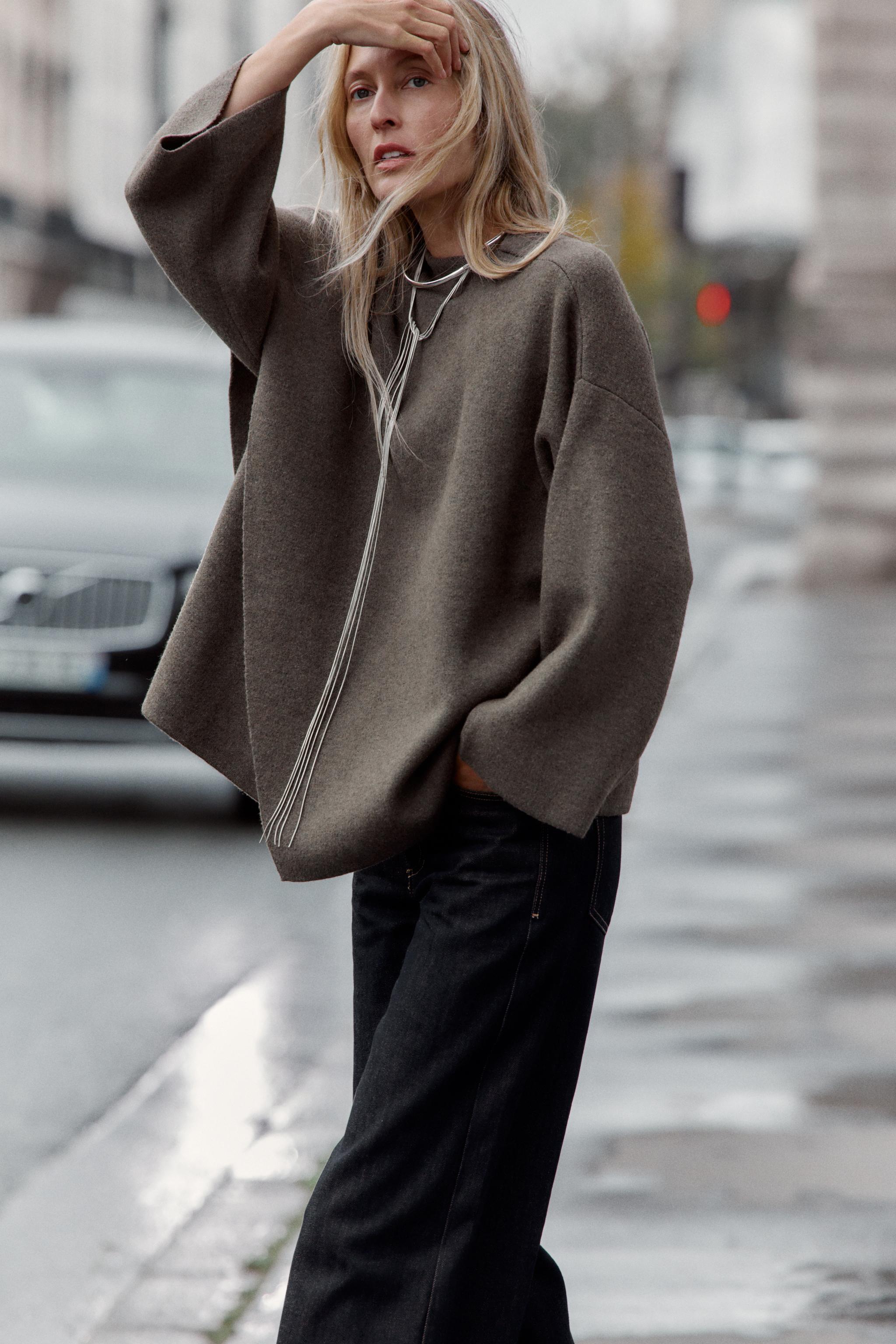 スカーフ付きニットケープ - ブラウン/モール | ZARA Japan / 日本