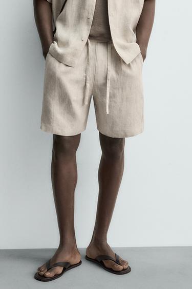 ШОРТИ RELAXED FIT ЗІ 100%-ГО ЛЬОНУ - Світло-бежевий Zara