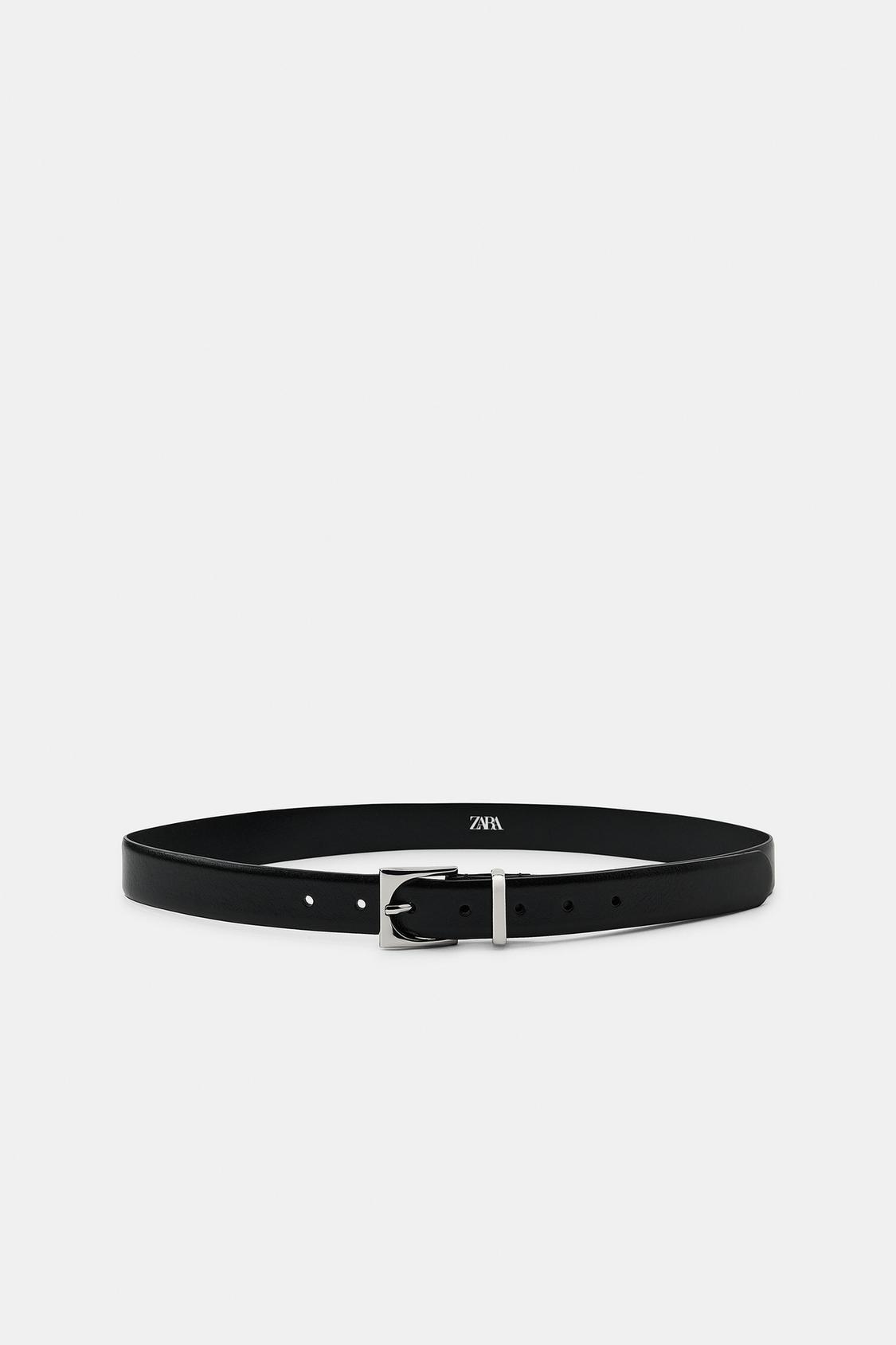 Zara 100% LEATHER BELT WITH GEOMETRIC BUCKLE