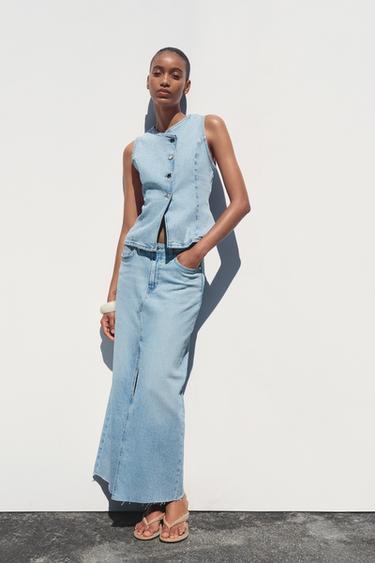 Z1975 DENIM MIDI SKIRT - Light blue by Zara