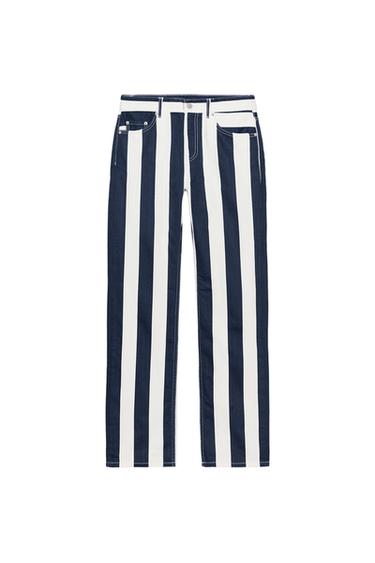 ZW COLLECTION MID-RISE STRIPED STRAIGHT-LEG JEANS - White / Navy by Zara