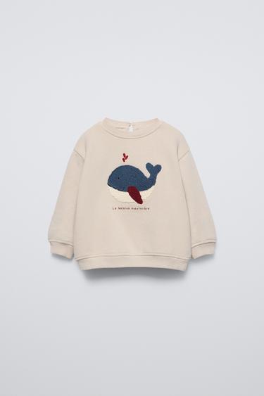 FRENCH TERRY WHALE SWEATSHIRT - Stone by Zara - Image 0