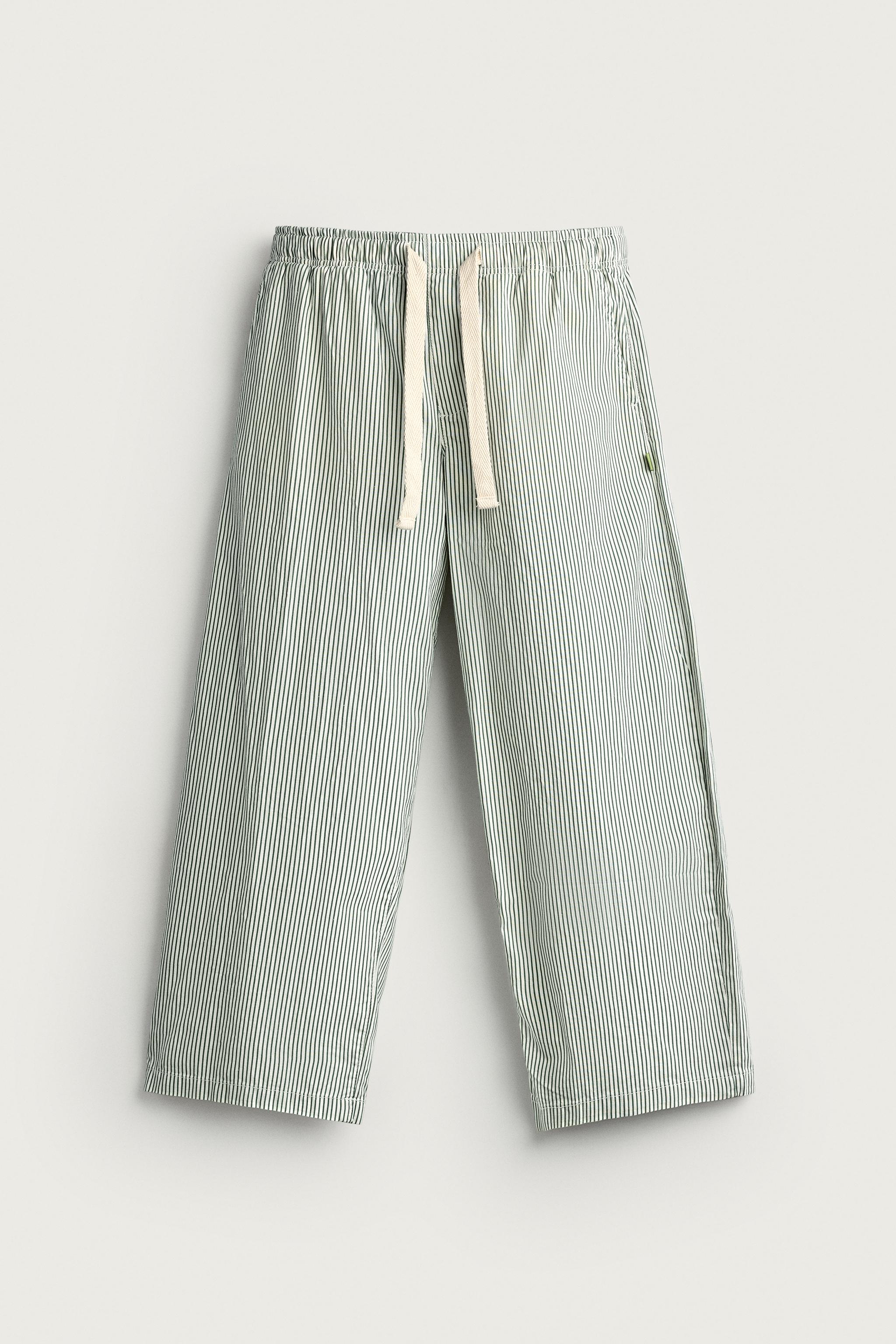STRIPED BAGGY FIT PANTS — Green