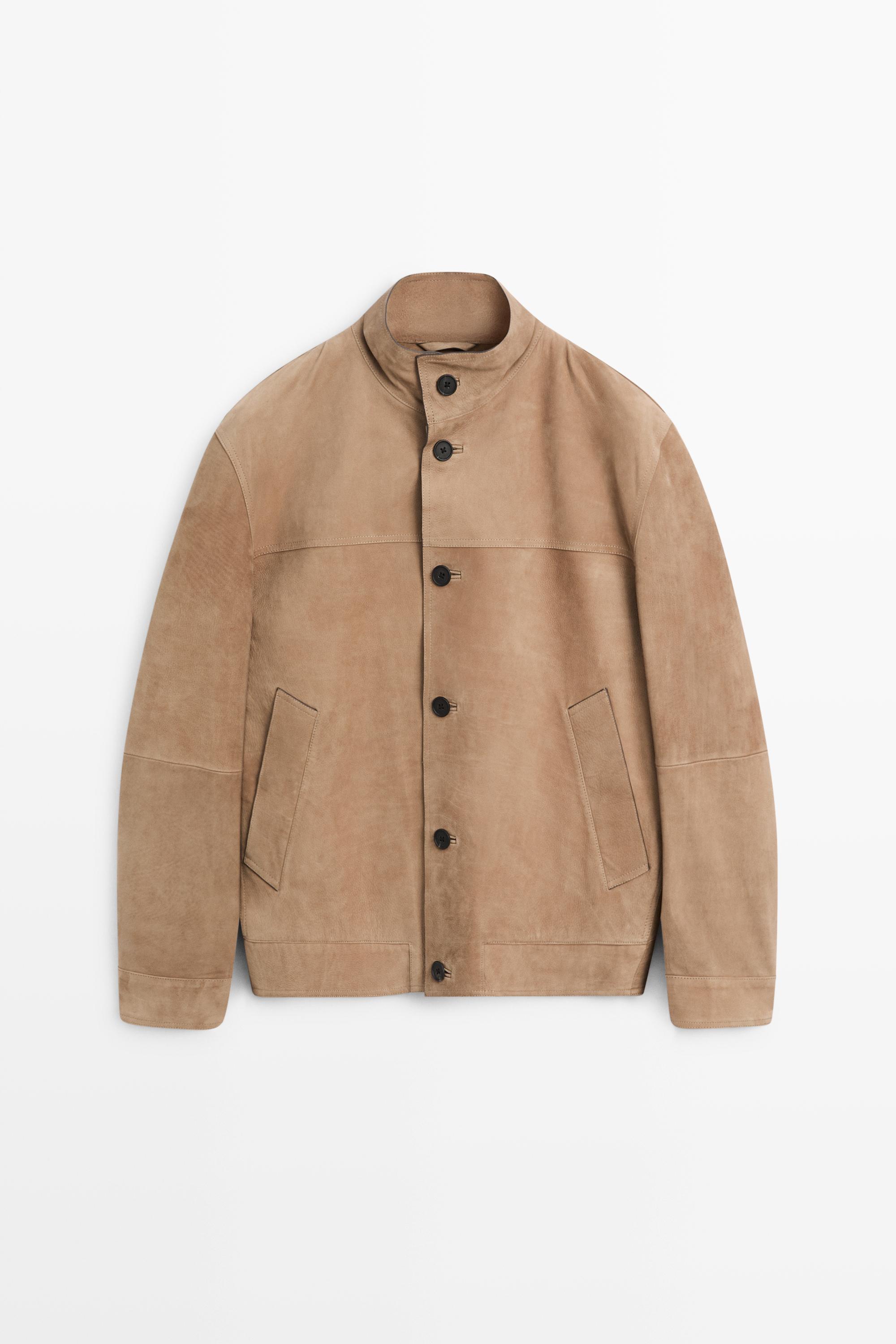 Nubuck leather stand-up collar jacket - Beige | ZARA United States