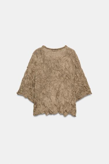 CRINKLE-EFFECT KNIT JUMPER - camel by Zara - Image 7
