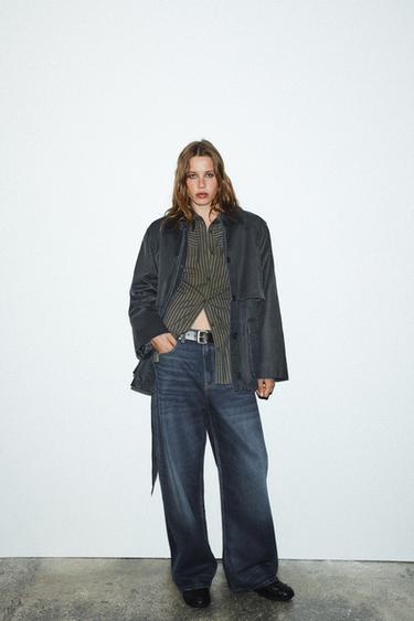WAXED PARKA WITH CORDUROY COLLAR - Navy blue by Zara - Image 0