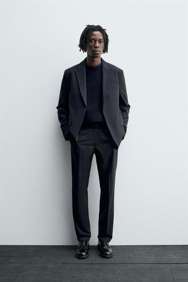 PANTALÓN TRAJE CON LANA - Marino de Zara