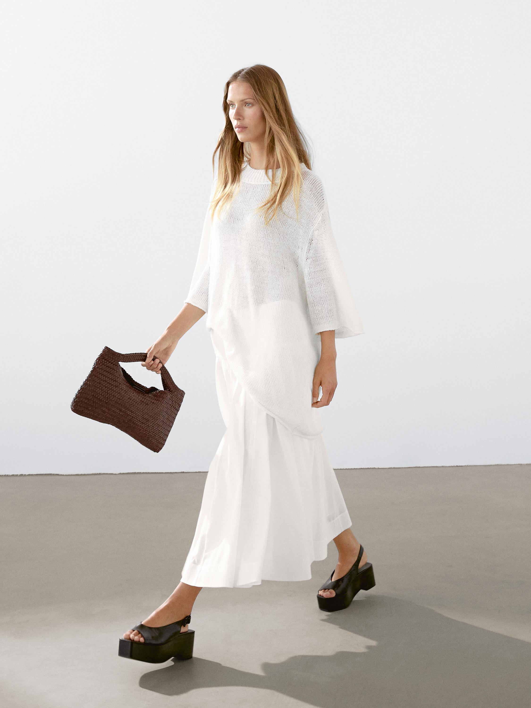 Short sleeve linen knit sweater