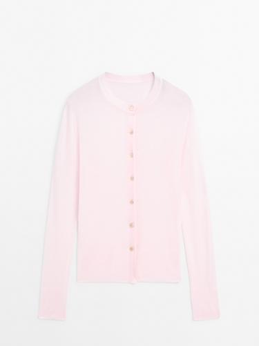 Zara Lightweight 100% wool cardigan - STUDIO - Pink
