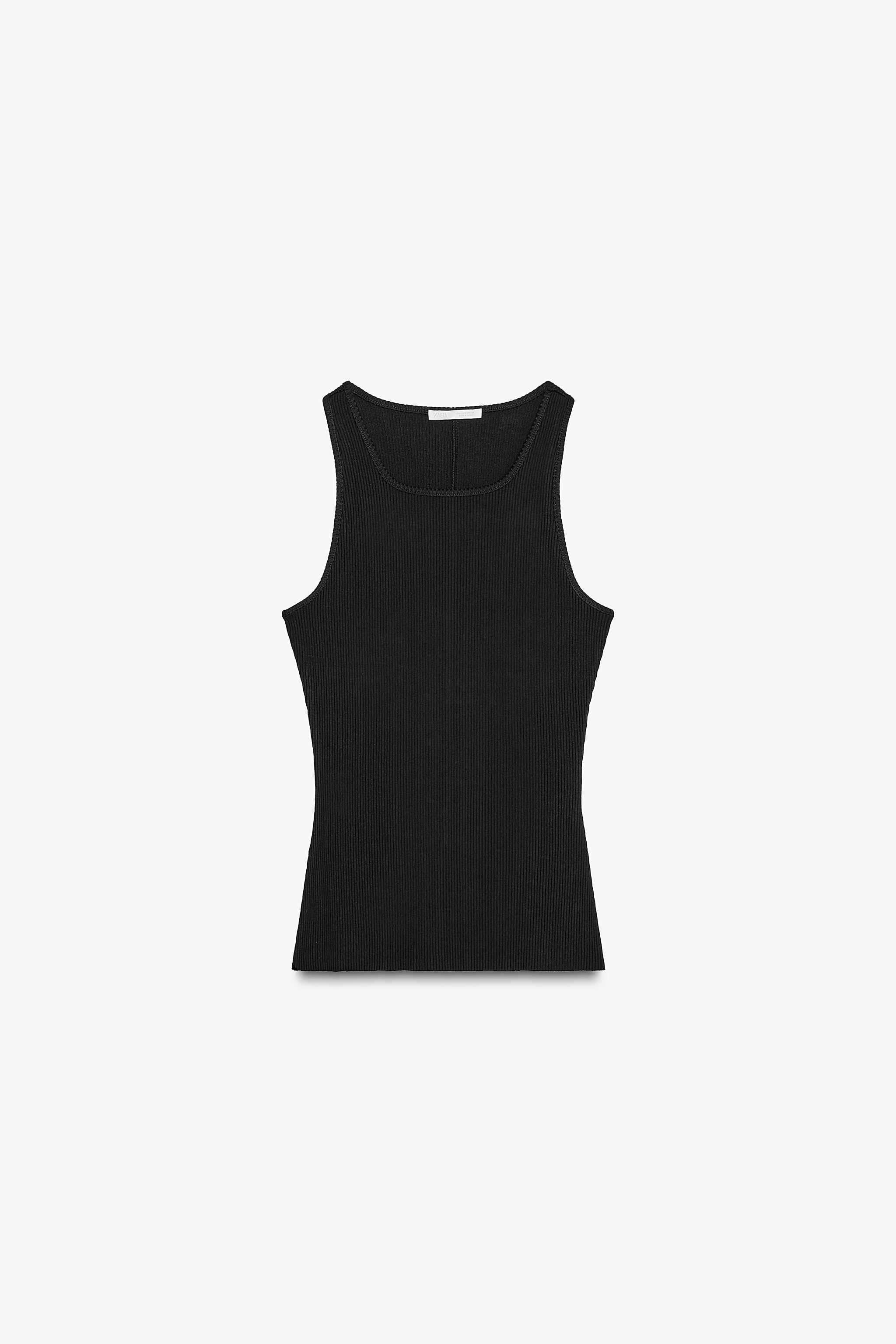 Camiseta Zara Sleeveless Ribbed Mujer Negras De Camiseta Sin