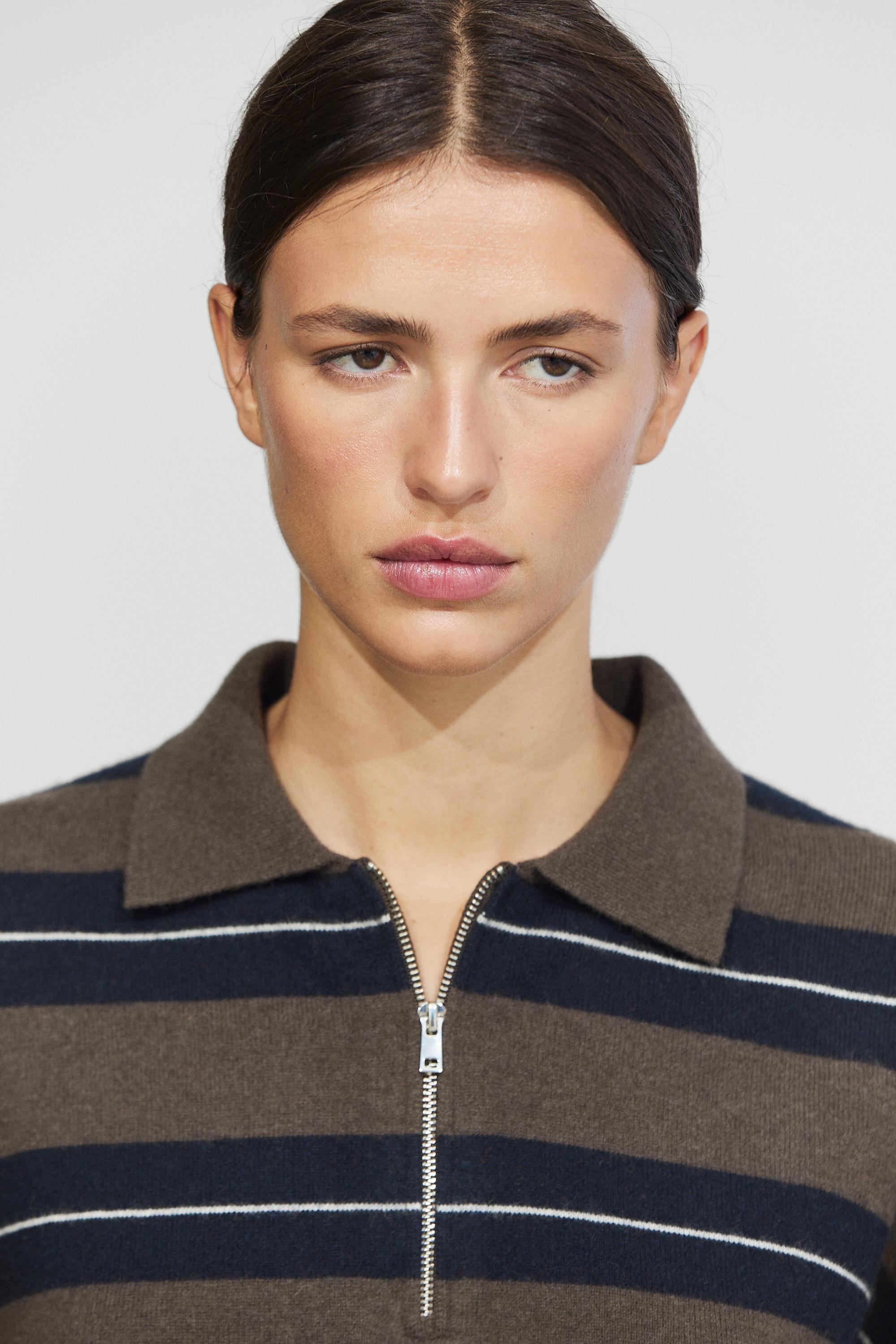 100% wool zip polo sweater