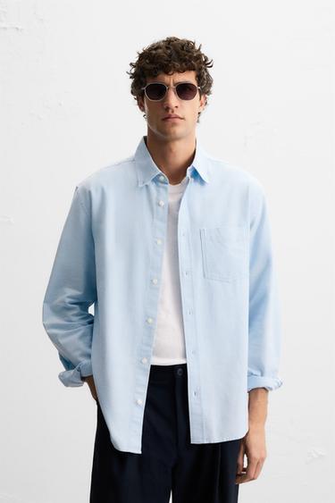 KËMISHË ME STRUKTURË OXFORD - E kaltër nga Zara