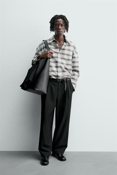 قميص OVERSIZE FIT OXFORD - أبيض / رمادي الخاص بـ Zara - صورة 0