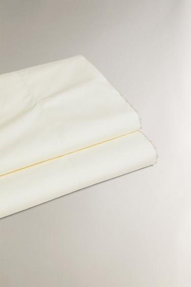 Zara FLAT SHEET WITH EMBROIDERED TRIM - Oyster-white