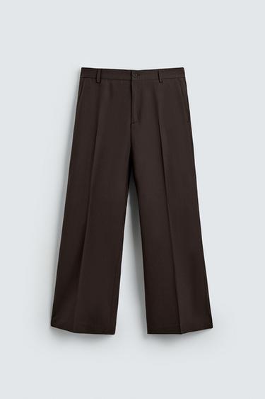 WOOL BLEND FLARE FIT TROUSERS - Brown by Zara