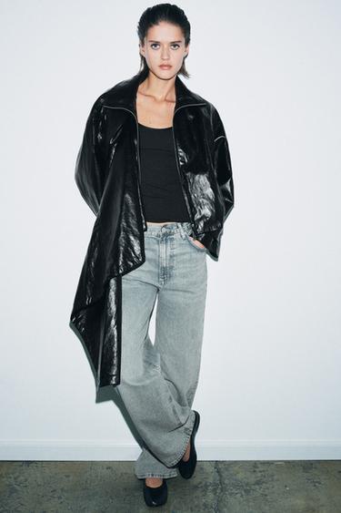 جاكيت بتأثير الجلد مع وشاح ZW COLLECTION - أسود by Zara