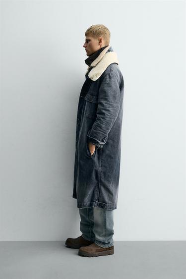 DENIM COAT WITH CONTRAST FAUX SHEARLING X SR_A - Mid-blue by Zara