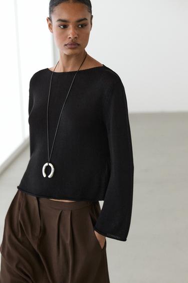 Pull en maille fluide à col bateau - Noir de Zara