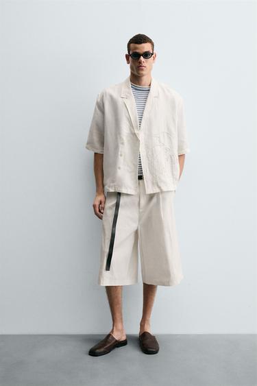 100% HEMP WIDE-LEG BERMUDA SHORTS - White by Zara