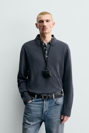 POLO STRUCTURÉ BROSSÉ - Bleu / Gris de Zara