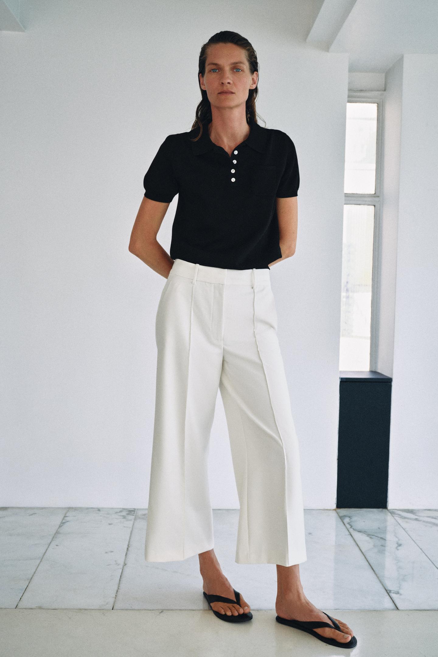 Женское поло Zara Short Sleeve Knit Polo, цвет: Чёрный — фото 5