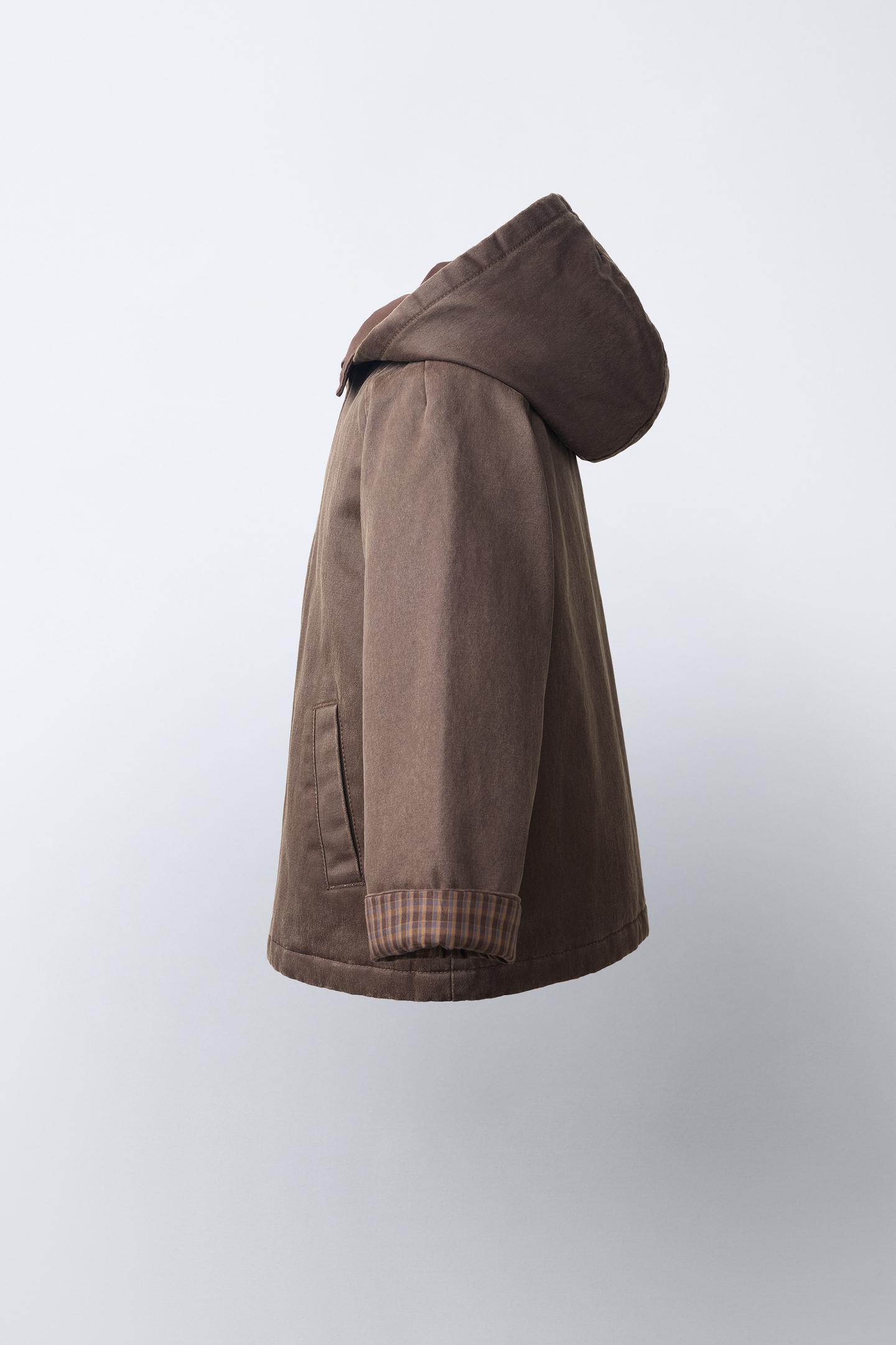 Детская куртка Zara Waxed Hoodie Jacket, цвет: Коричневый — фото 3