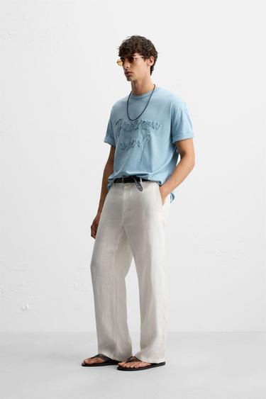 T-SHIRT WITH RAISED SLOGAN - Blue by Zara - Image 3