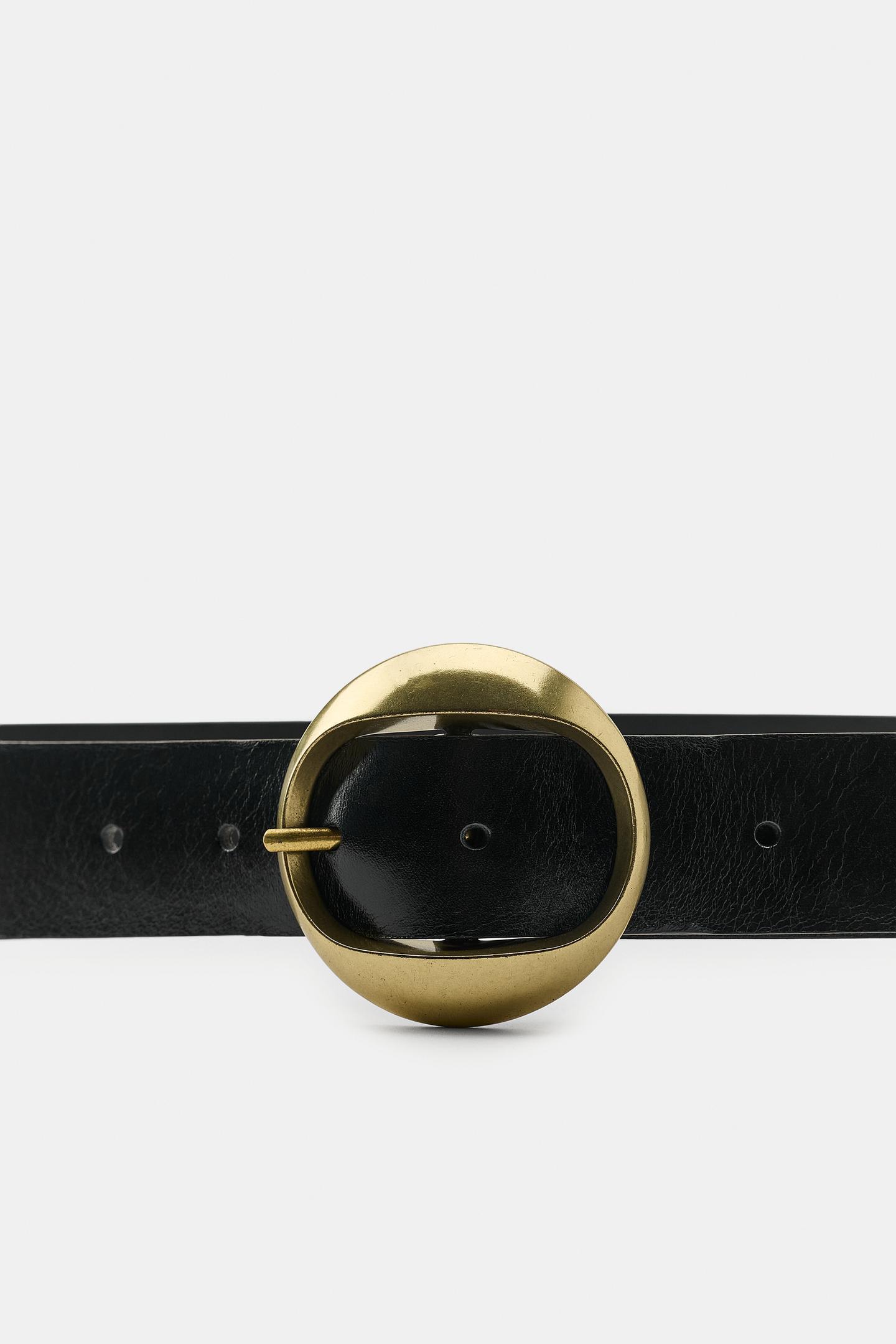 Женский ремень Zara 100% Leather Circular Buckle Belt, цвет: Чёрный — фото 4