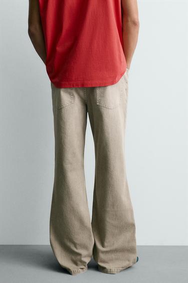 FLARE FIT TEXTURED COTTON TROUSERS - Beige by Zara - Image 2
