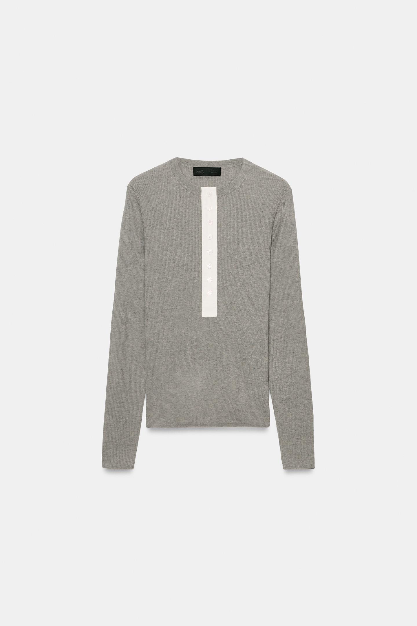Женский свитер Zara Wool-Blend Button Jumper, цвет: Серый меланжевый — фото 6