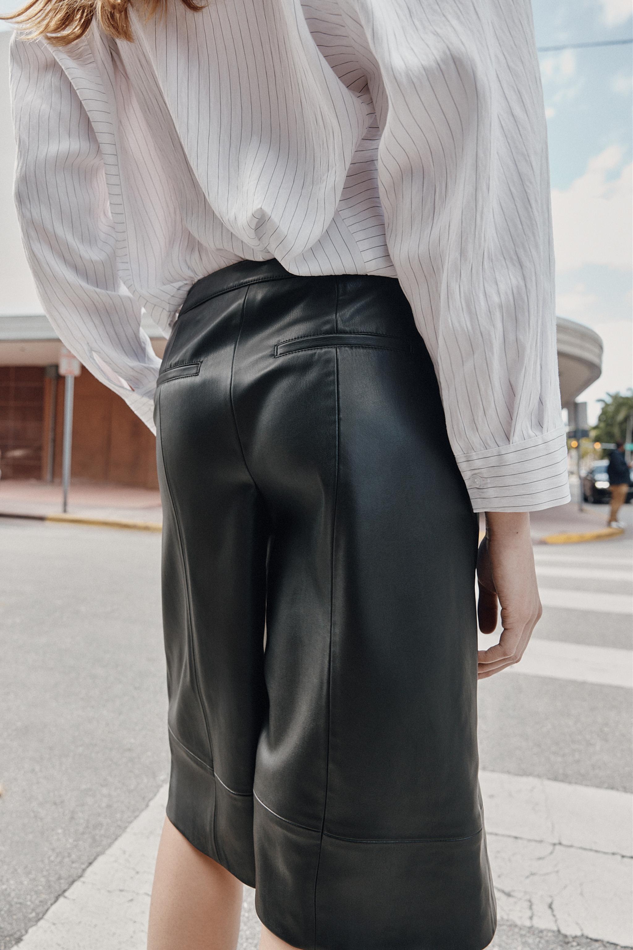 ロングフェイクレザーバミューダパンツ - ブラック | ZARA Japan / 日本
