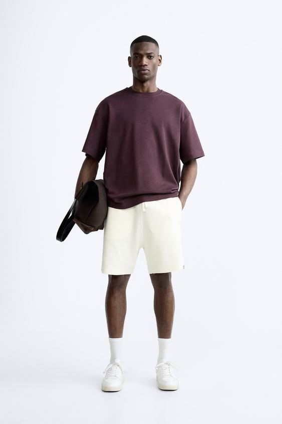 TEXTURED WEAVE SHORTS WITH LABEL - Oyster-white | ZARA United States