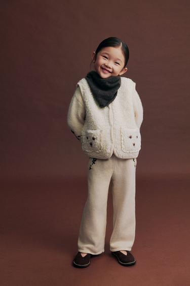 Zara 花朵刺繡針織開襟衫 - 裸色