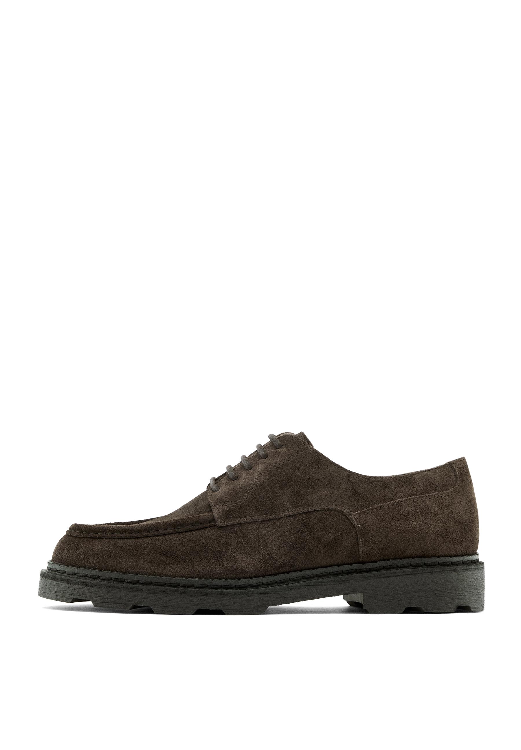 Moc toe split suede shoes — Brown