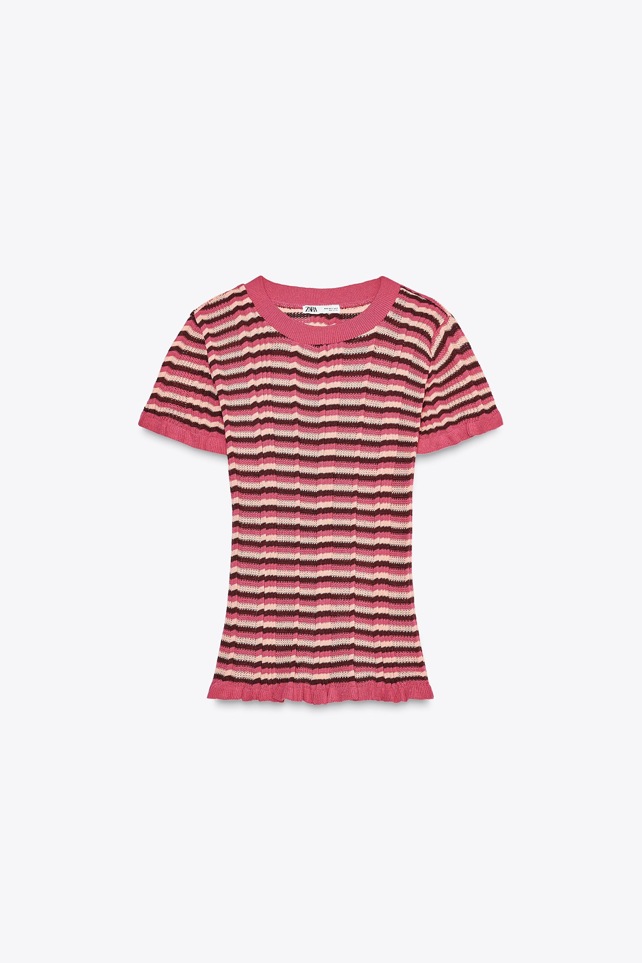 【ZARA】フリルトリム付きストライプ柄Tシャツ 5644/786/116 ストライプ柄Tシャツ - ストライプ | ZARA Japan / 日本