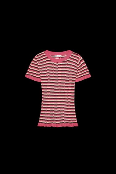 GESTREIFTES SHIRT MIT VOLANT - Rosa von Zara - Bild 0